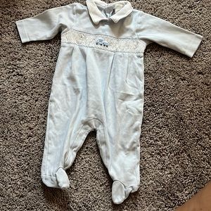 Kissy kissy train collared onesie footie baby blue
